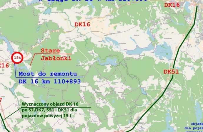 {Od 13. grudnia spore utrudnienia na drodze nr 16 w Starych Jabłonkach. Drogowcy zamkną most nad Kanałem Warmińskim.}